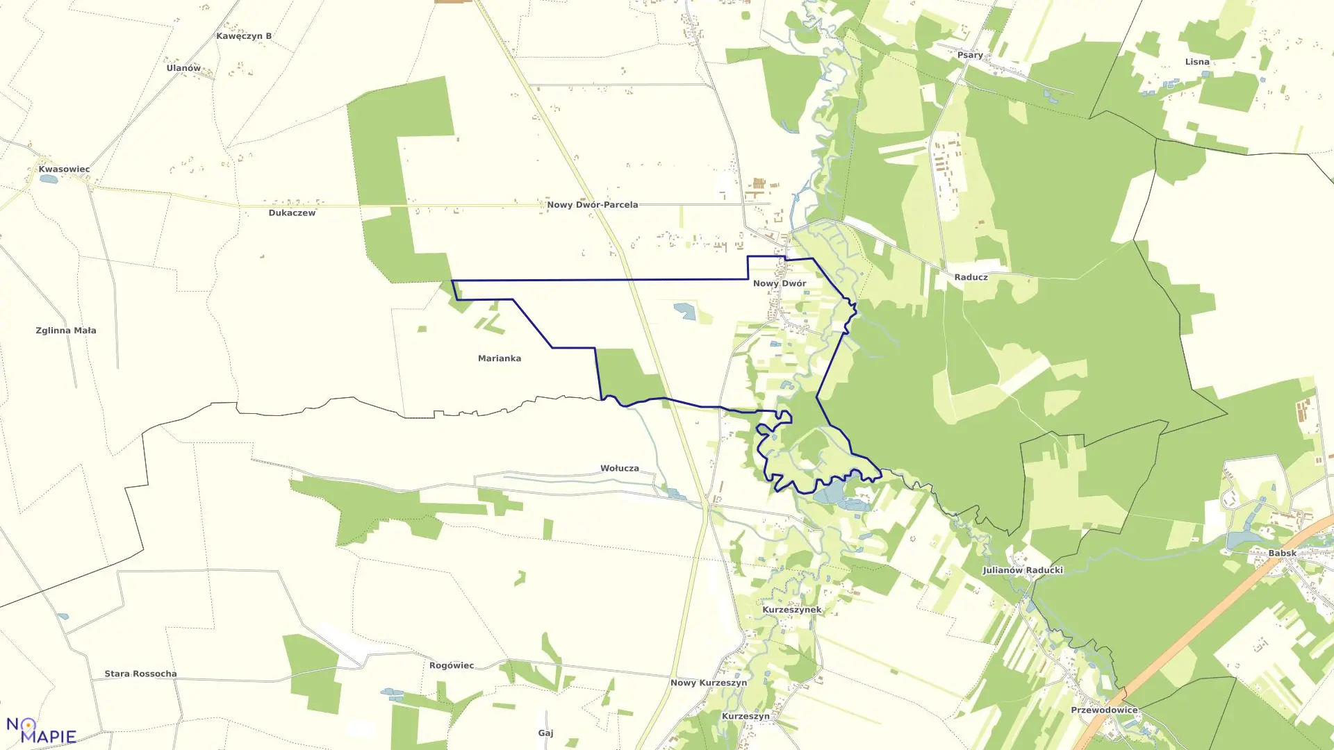 Mapa obrębu NOWY DWÓR w gminie Nowy Kawęczyn